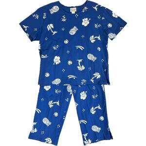 FRESH COTTON By Donna 100% Cotton Cropped Pant Set Women's Size M Blue NWT